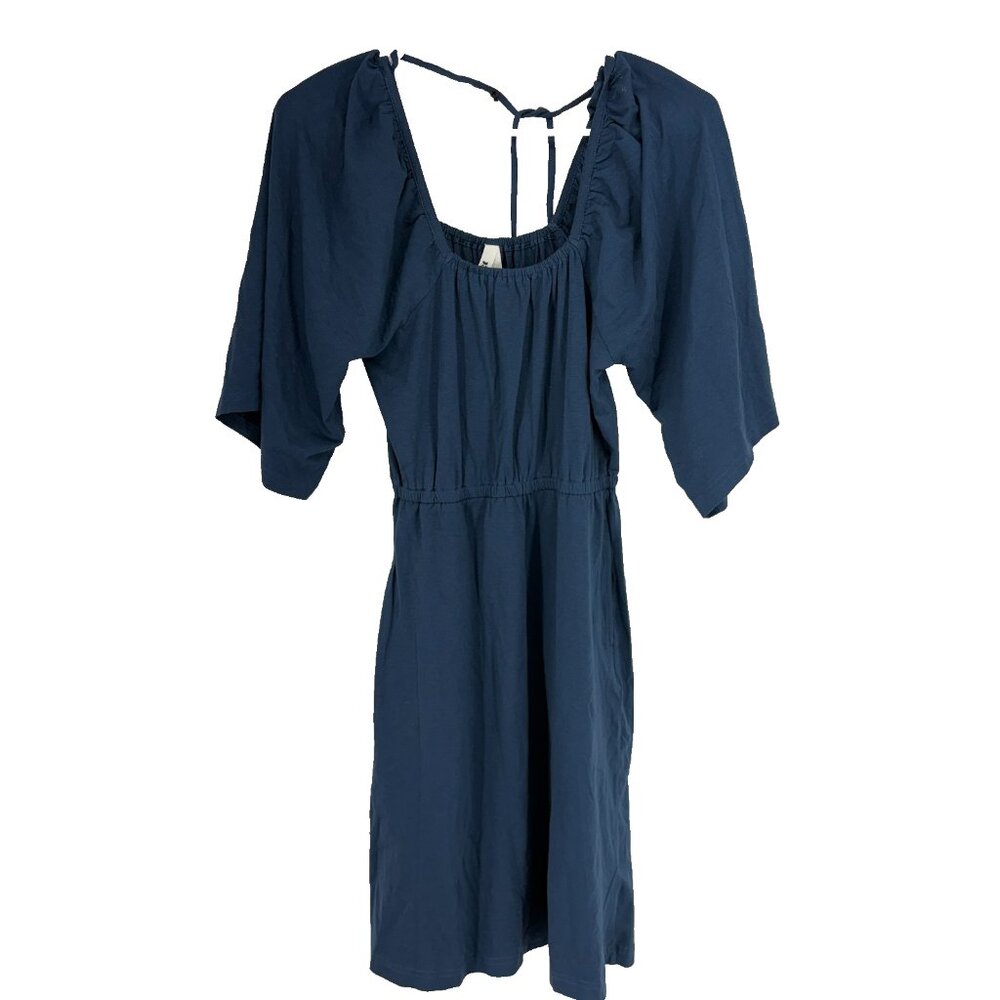 PACT Women XS Mini Dress Organic Cotton Blue Short Flutter Sleeve Square Neck